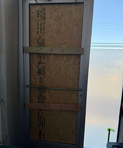 Emergency glass door boardup Brentwood MD after